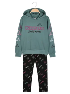 Kappa Completo tuta da ragazza con cappuccio e leggings logo - acqua marina