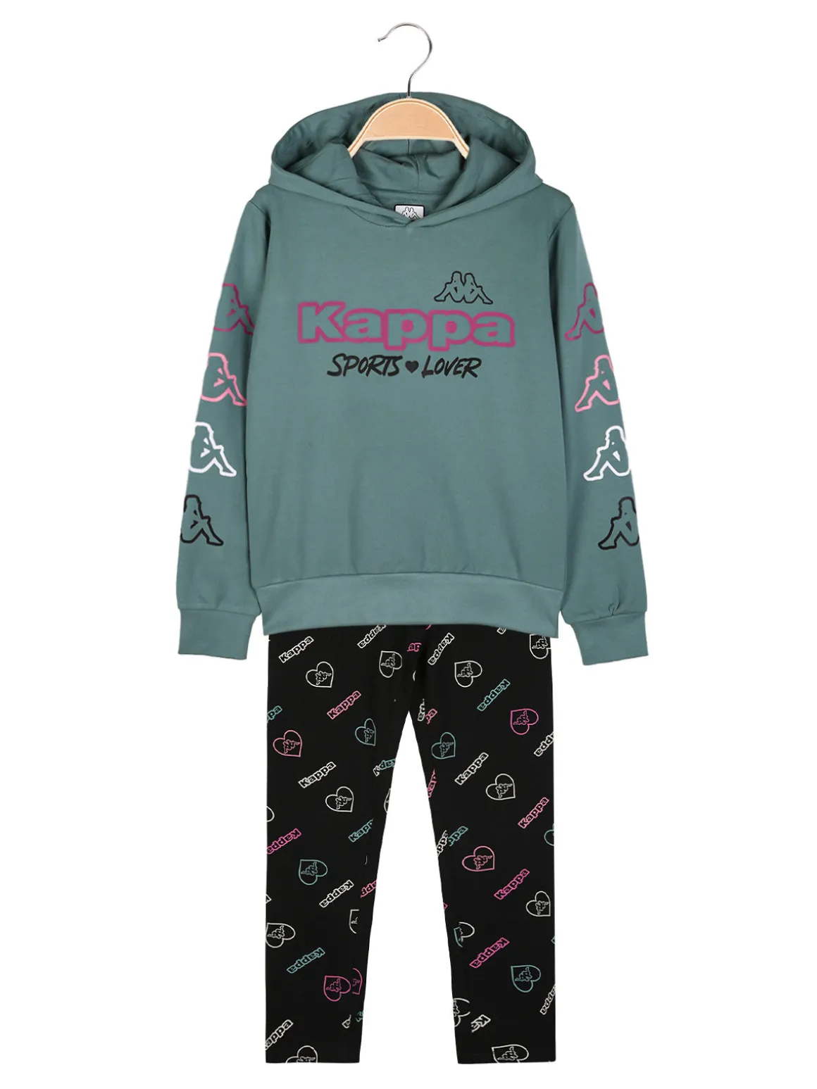 Kappa Completo tuta da ragazza con cappuccio e leggings logo - acqua marina