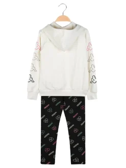 Kappa Completo tuta da ragazza con cappuccio e leggings logo - panna