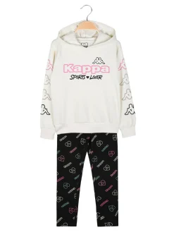 Kappa Completo tuta da ragazza con cappuccio e leggings logo - panna