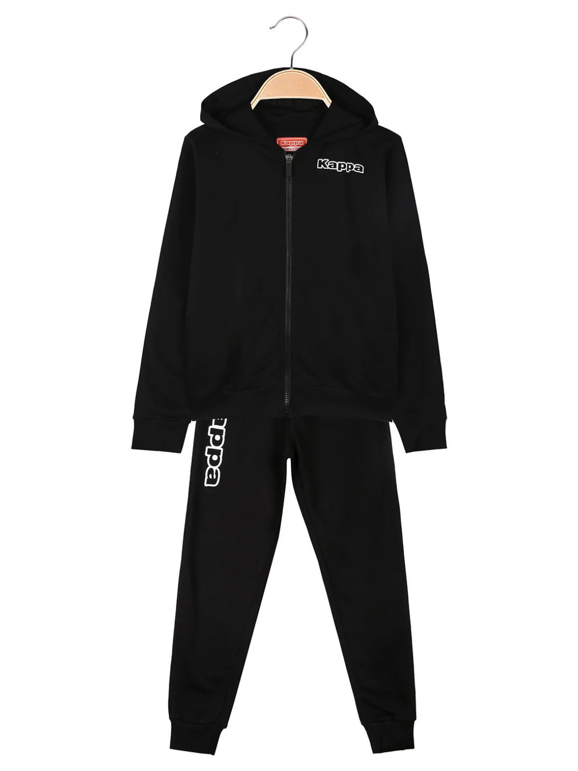 Kappa Completo tuta da ragazza 2 pezzi con cappuccio e zip - nero