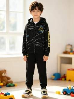 Kappa Completo tuta da ragazzo 2 pezzi con cappuccio e zip - nero