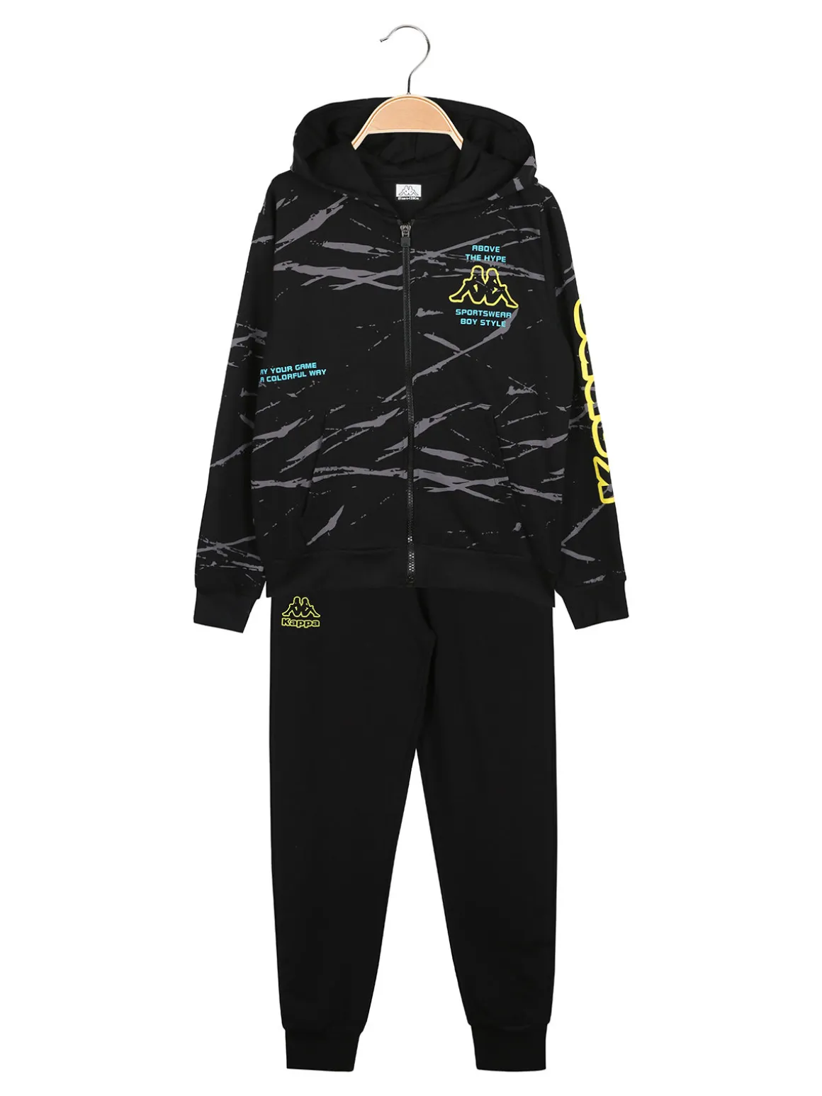 Kappa Completo tuta da ragazzo 2 pezzi con cappuccio e zip - nero