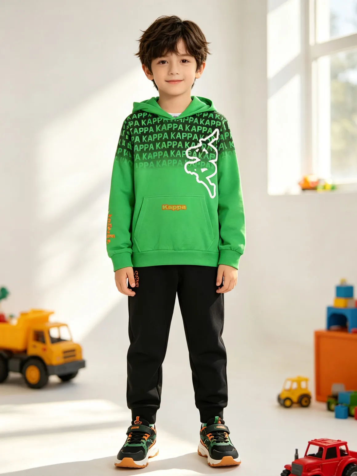 Kappa Completo tuta da ragazzo 2 pezzi con cappuccio e logo - verde