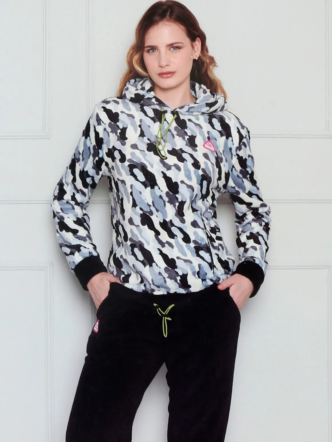 Kappa Completo tuta donna mimetica in pile coral - nero