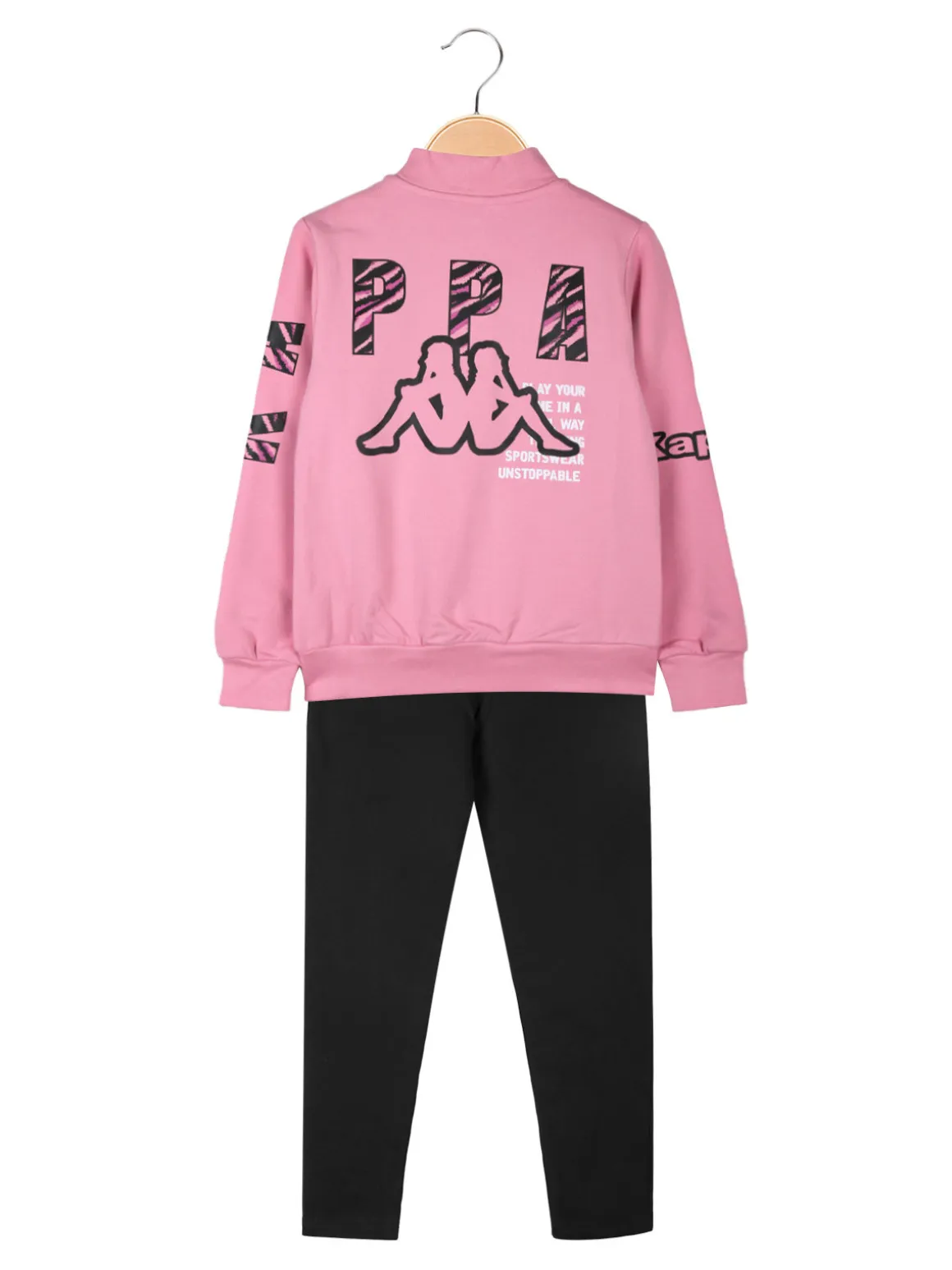 Kappa Completo tuta 2 pezzi da bambina con zip e interno felpato - rosa