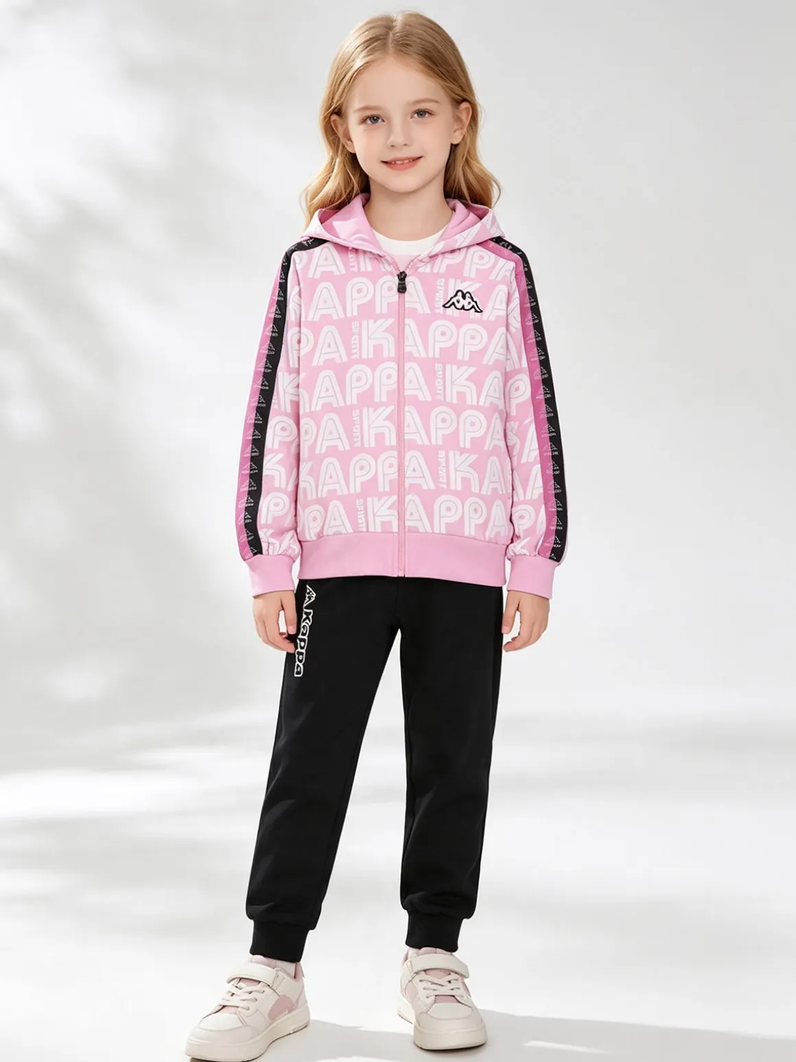 Kappa Completo tuta 2 pezzi da bambina full zip con cappuccio - rosa