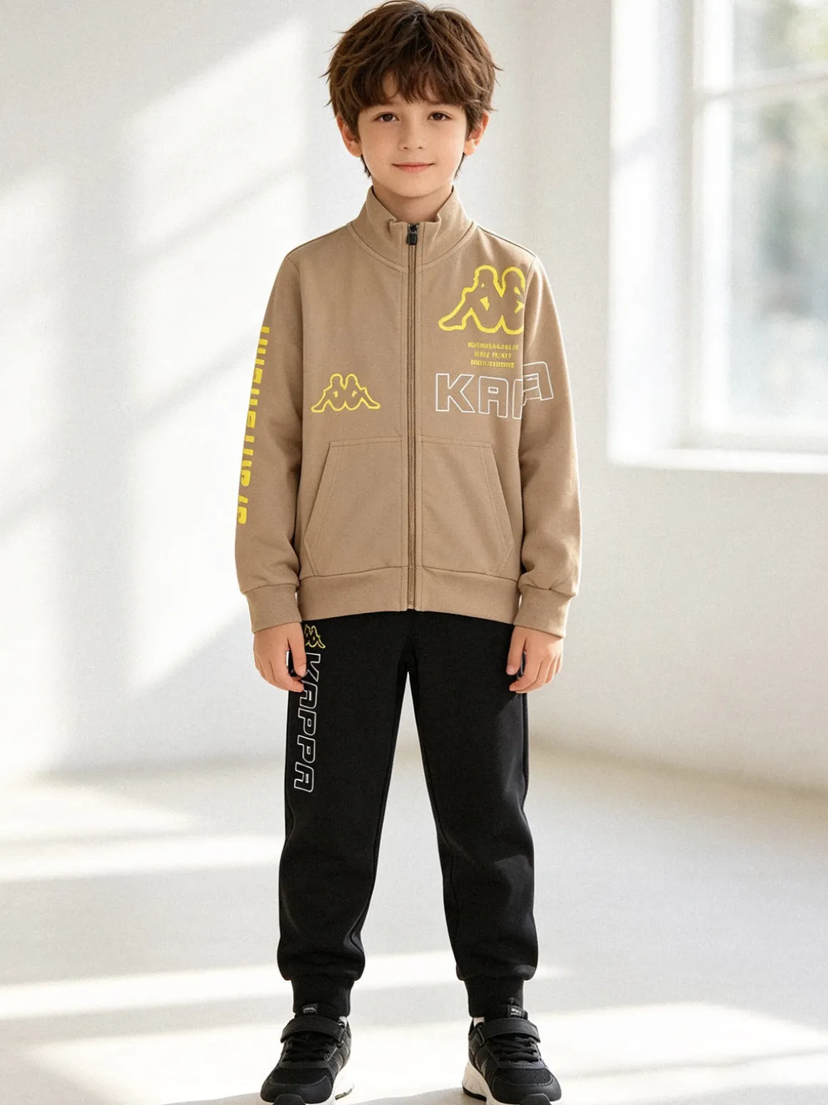 Kappa Completo tuta 2 pezzi da bambino full zip in cotone - khaki