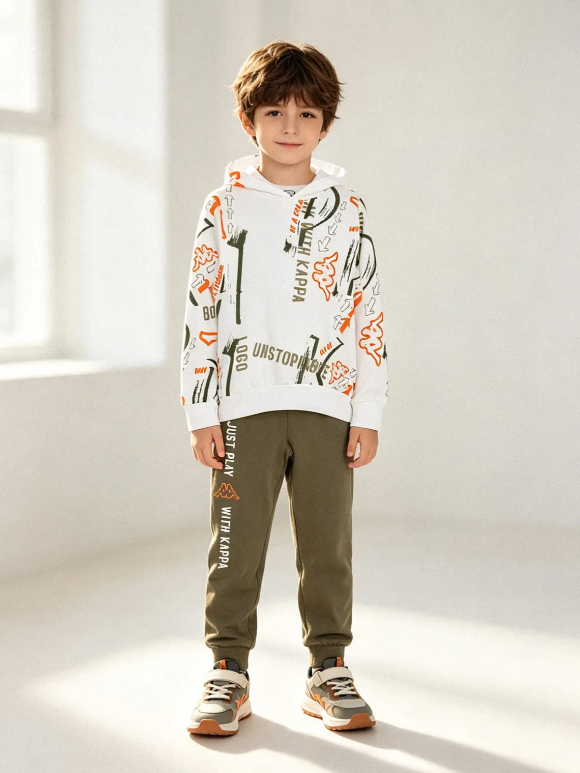 Kappa Completo tuta 2 pezzi da bambino in cotone con cappuccio - bianco