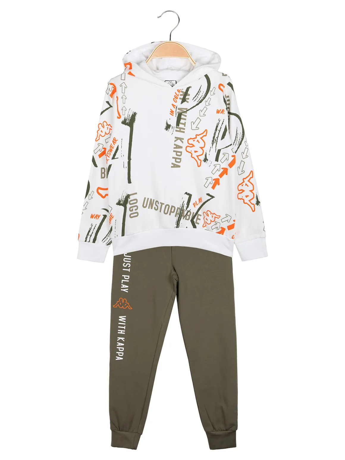 Kappa Completo tuta 2 pezzi da bambino in cotone con cappuccio - bianco