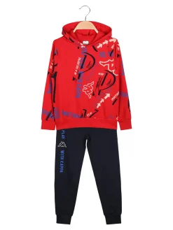 Kappa Completo tuta 2 pezzi da bambino in cotone con cappuccio - rosso