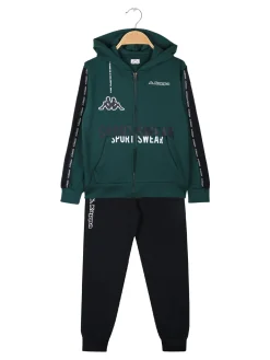 Kappa Completo tuta 2 pezzi da bambino con cappuccio e zip - verde scuro