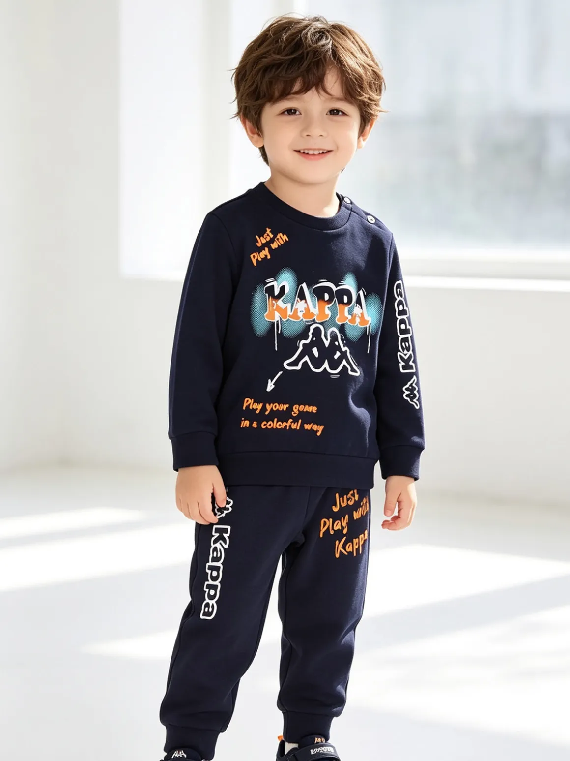 Kappa Completo tuta 2 pezzi da neonato con felpa e pantaloni in cotone - blu scuro