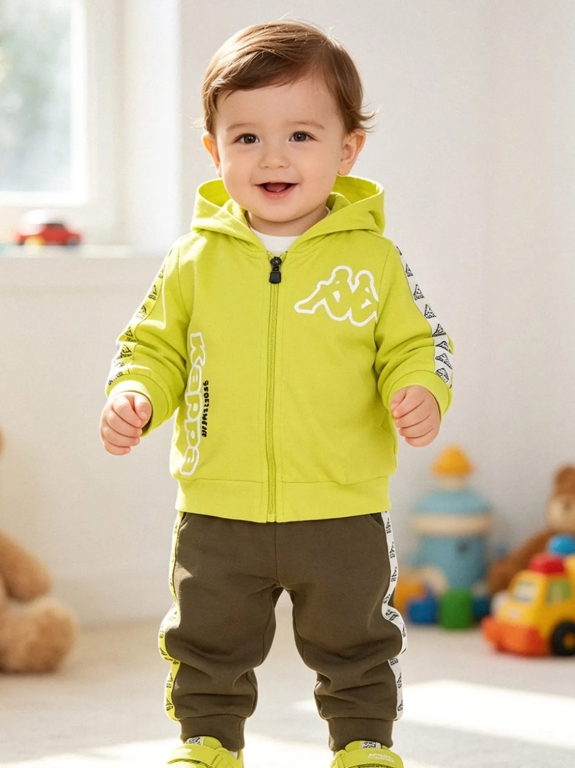 Kappa Completo tuta 2 pezzi da neonato in cotone con cappuccio e zip - giallo