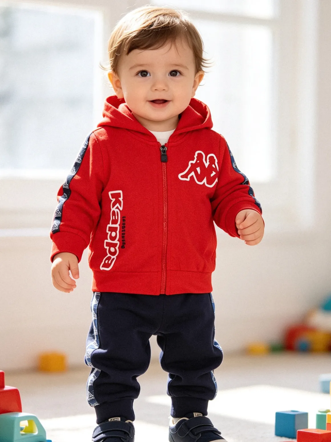 Kappa Completo tuta 2 pezzi da neonato in cotone con cappuccio e zip - rosso