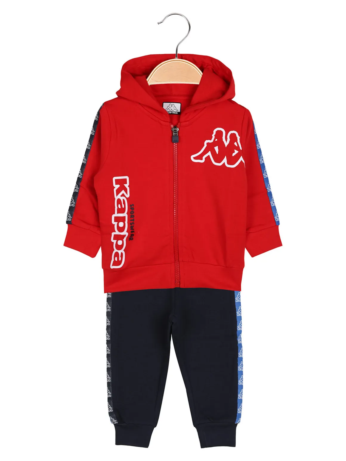 Kappa Completo tuta 2 pezzi da neonato in cotone con cappuccio e zip - rosso