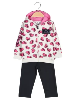 Kappa Completo tuta 2 pezzi da neonata con cappuccio e zip con logo - panna