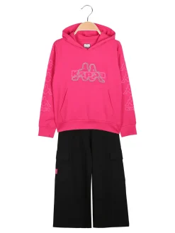 Kappa Completo tuta 2 pezzi da ragazza con cappuccio e pantaloni cargo a gamba larga - fucsia