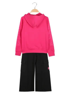 Kappa Completo tuta 2 pezzi da ragazza con cappuccio e pantaloni cargo a gamba larga - fucsia