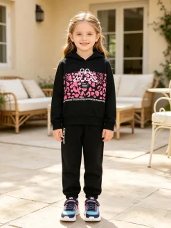 Kappa Completo tuta 2 pezzi da ragazza in cotone con cappuccio e logo - nero