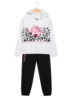 Kappa Completo tuta 2 pezzi da ragazza in cotone con cappuccio e logo - bianco