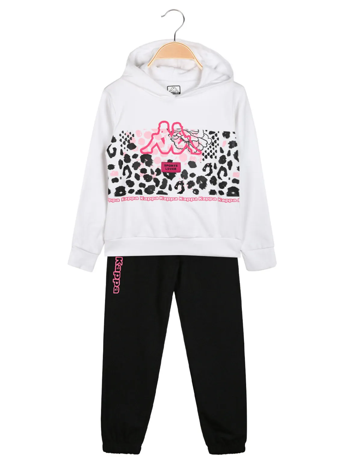 Kappa Completo tuta 2 pezzi da ragazza in cotone con cappuccio e logo - bianco