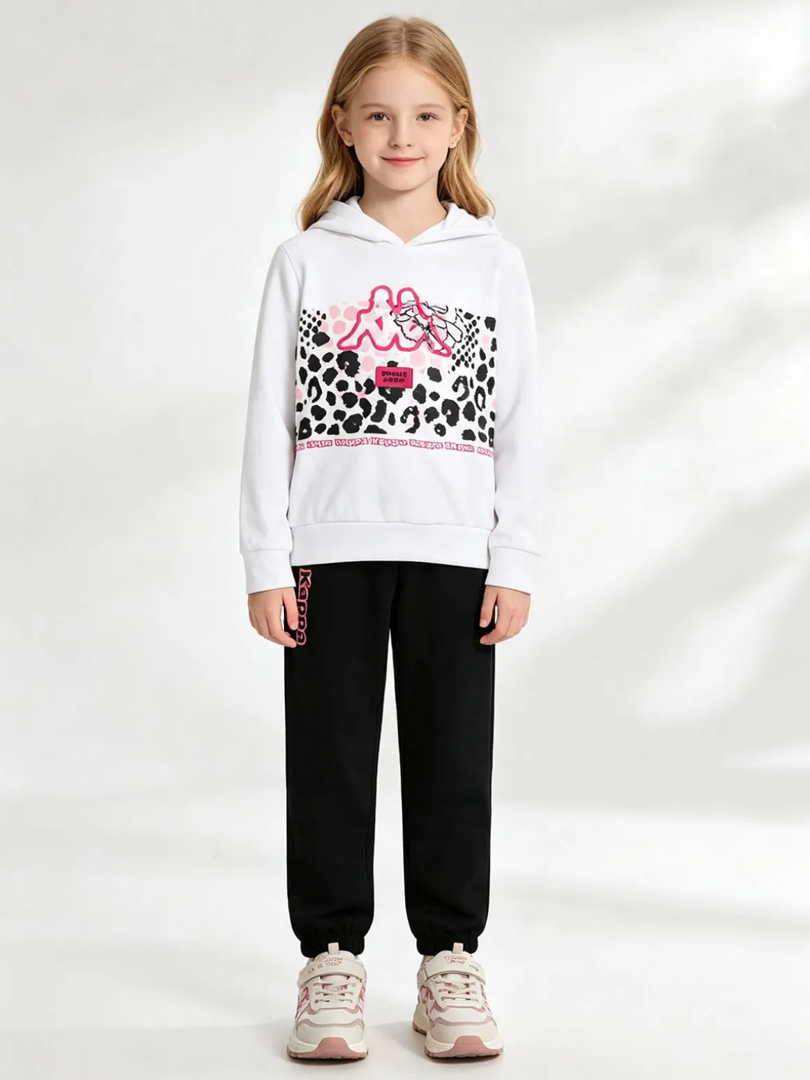 Kappa Completo tuta 2 pezzi da ragazza in cotone con cappuccio e logo - bianco