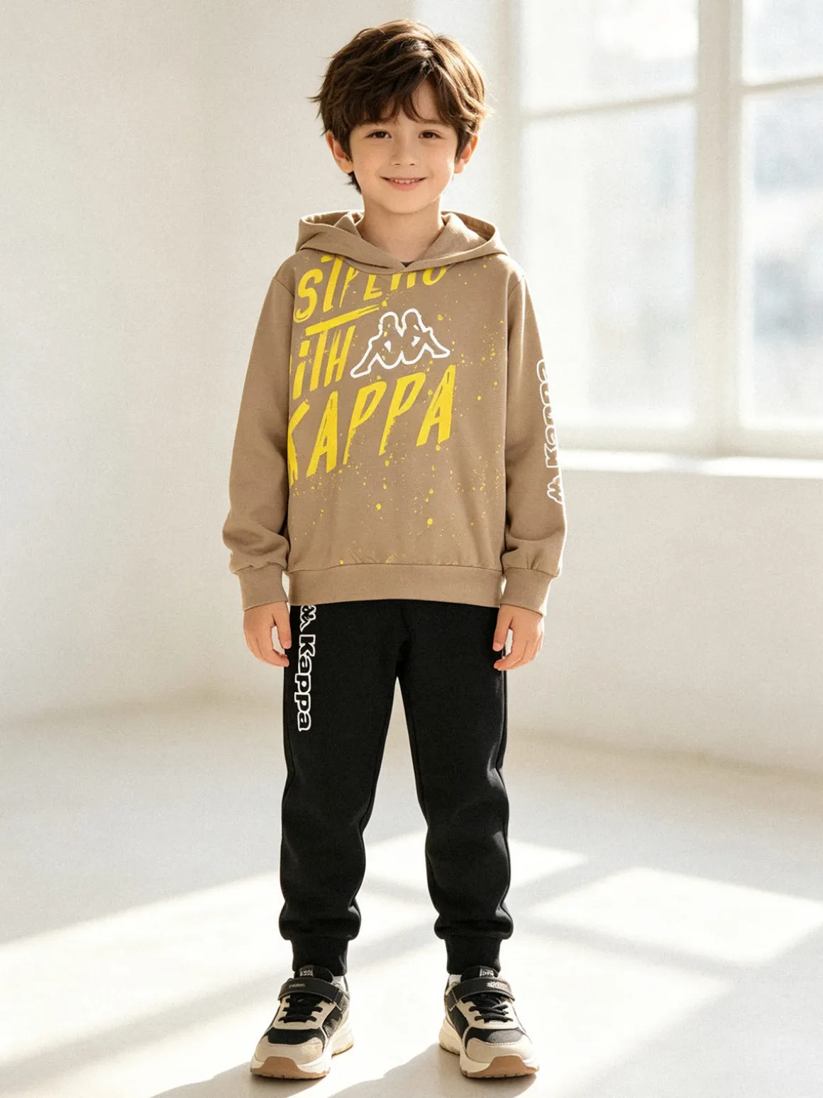 Kappa Completo tuta 2 pezzi da ragazzo con cappuccio e logo - khaki