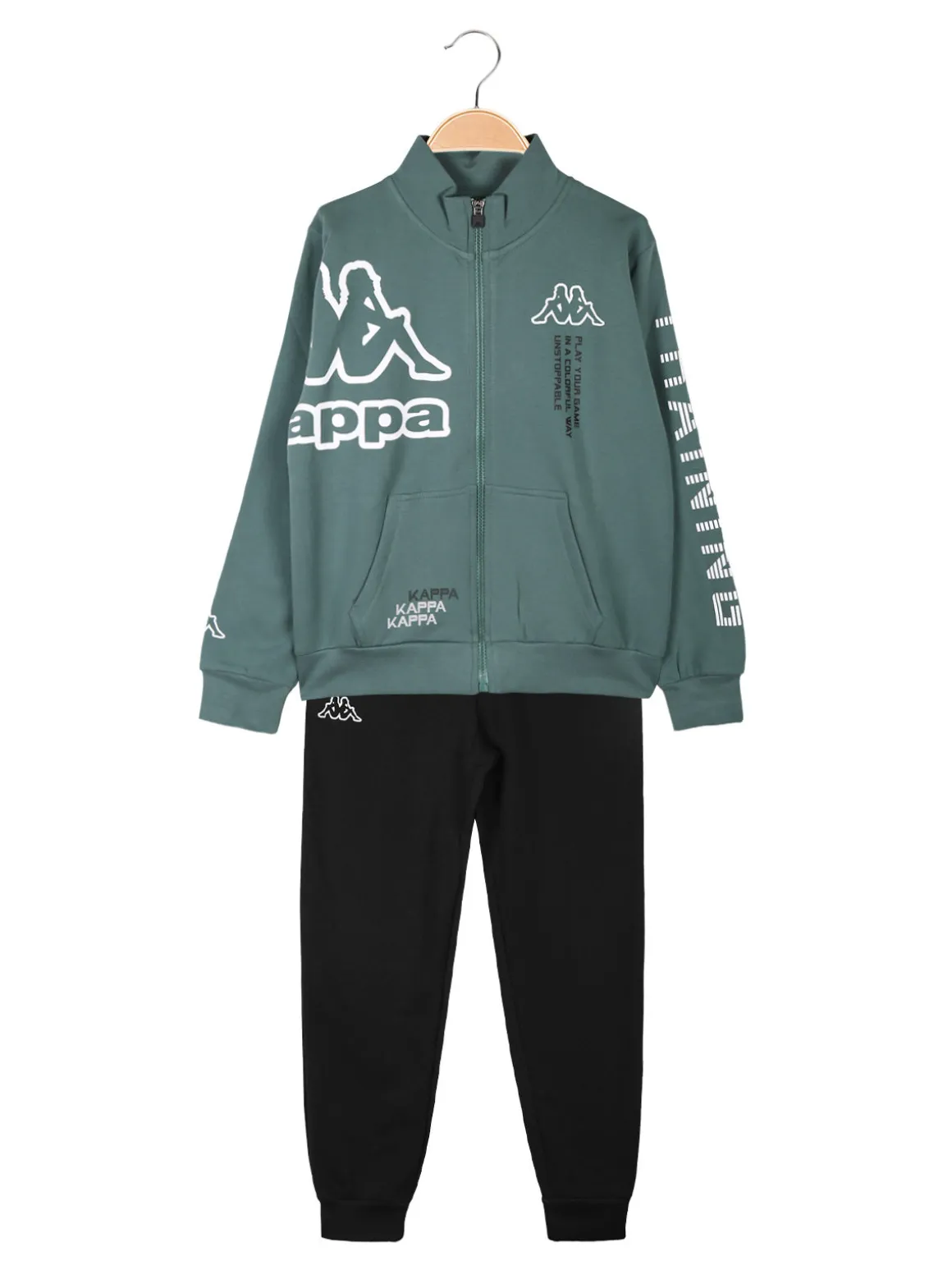 Kappa Completo tuta 2 pezzi da ragazzo con zip e stampa logo - acqua marina