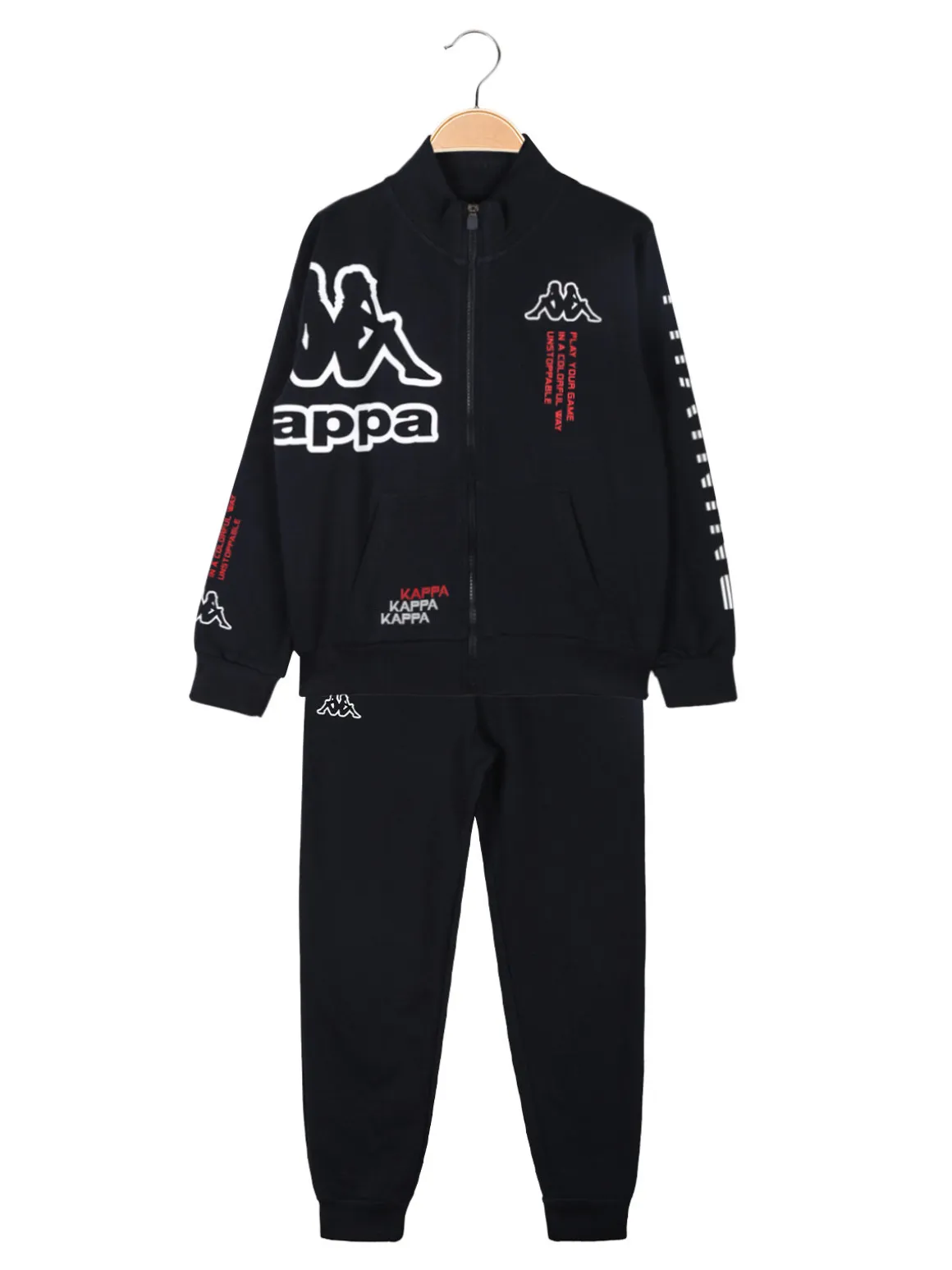 Kappa Completo tuta 2 pezzi da ragazzo con zip e stampa logo - blu scuro