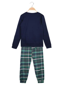Kappa Pigiama da ragazza in cotone interlock con pantaloni a quadri - blu scuro