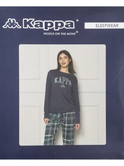 Kappa Pigiama da ragazza in cotone interlock con pantaloni a quadri - blu scuro