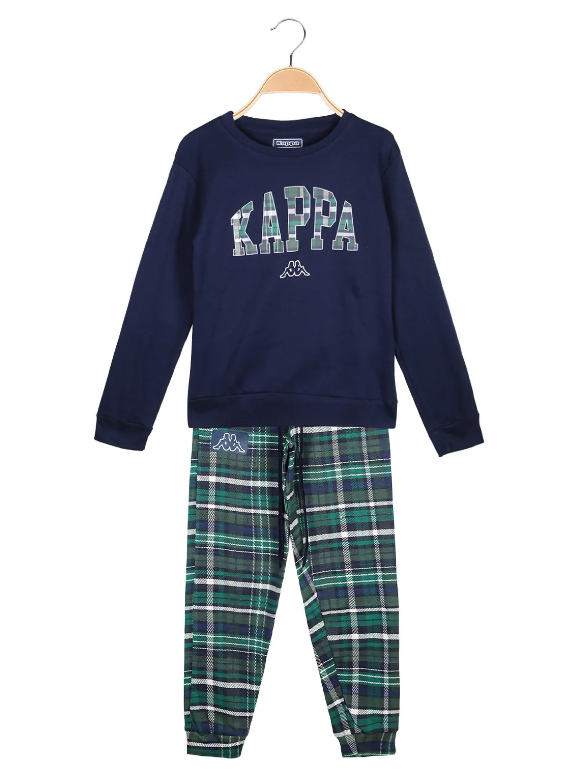 Kappa Pigiama da ragazza in cotone interlock con pantaloni a quadri - blu scuro