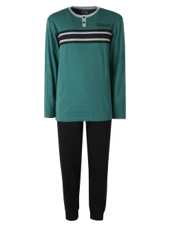 Kappa Pigiama da uomo in misto cotone interlock con logo - verde
