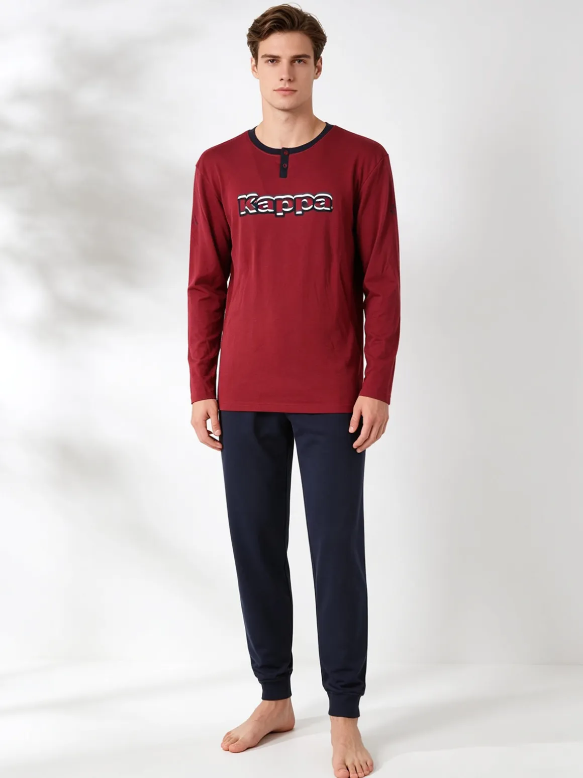 Kappa Pigiama da uomo in misto cotone interlock con logo - bordeaux