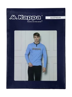 Kappa Pigiama da uomo in misto cotone interlock con logo - azzurro