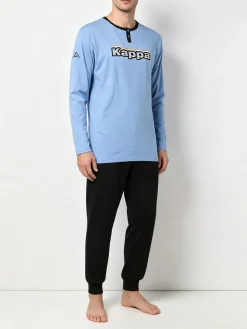 Kappa Pigiama da uomo in misto cotone interlock con logo - azzurro