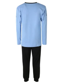 Kappa Pigiama da uomo in misto cotone interlock con logo - azzurro