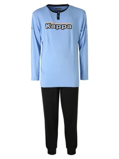 Kappa Pigiama da uomo in misto cotone interlock con logo - azzurro