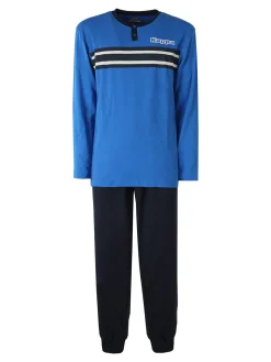 Kappa Pigiama da uomo in misto cotone interlock con logo - blu