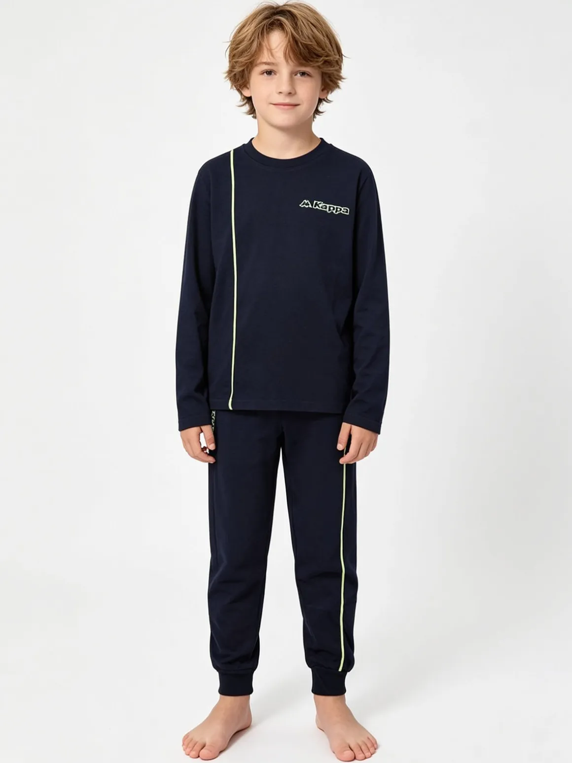 Kappa Pigiama lungo da ragazzo in cotone con logo - blu scuro