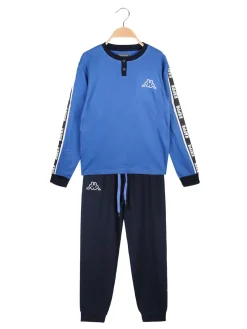 Kappa Pigiama lungo da ragazzo in cotone interlock con logo - blu