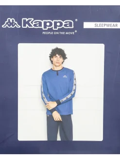 Kappa Pigiama lungo da ragazzo in cotone interlock con logo - blu