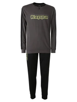 Kappa Pigiama lungo da uomo in cotone con logo - grigio scuro
