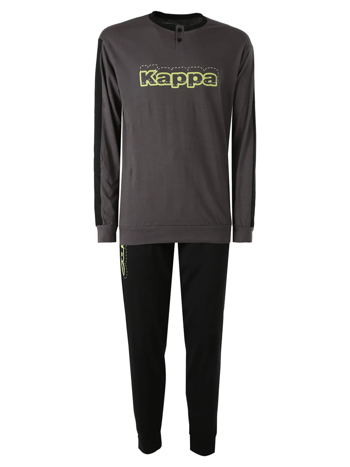 Kappa Pigiama lungo da uomo in cotone con logo - grigio scuro