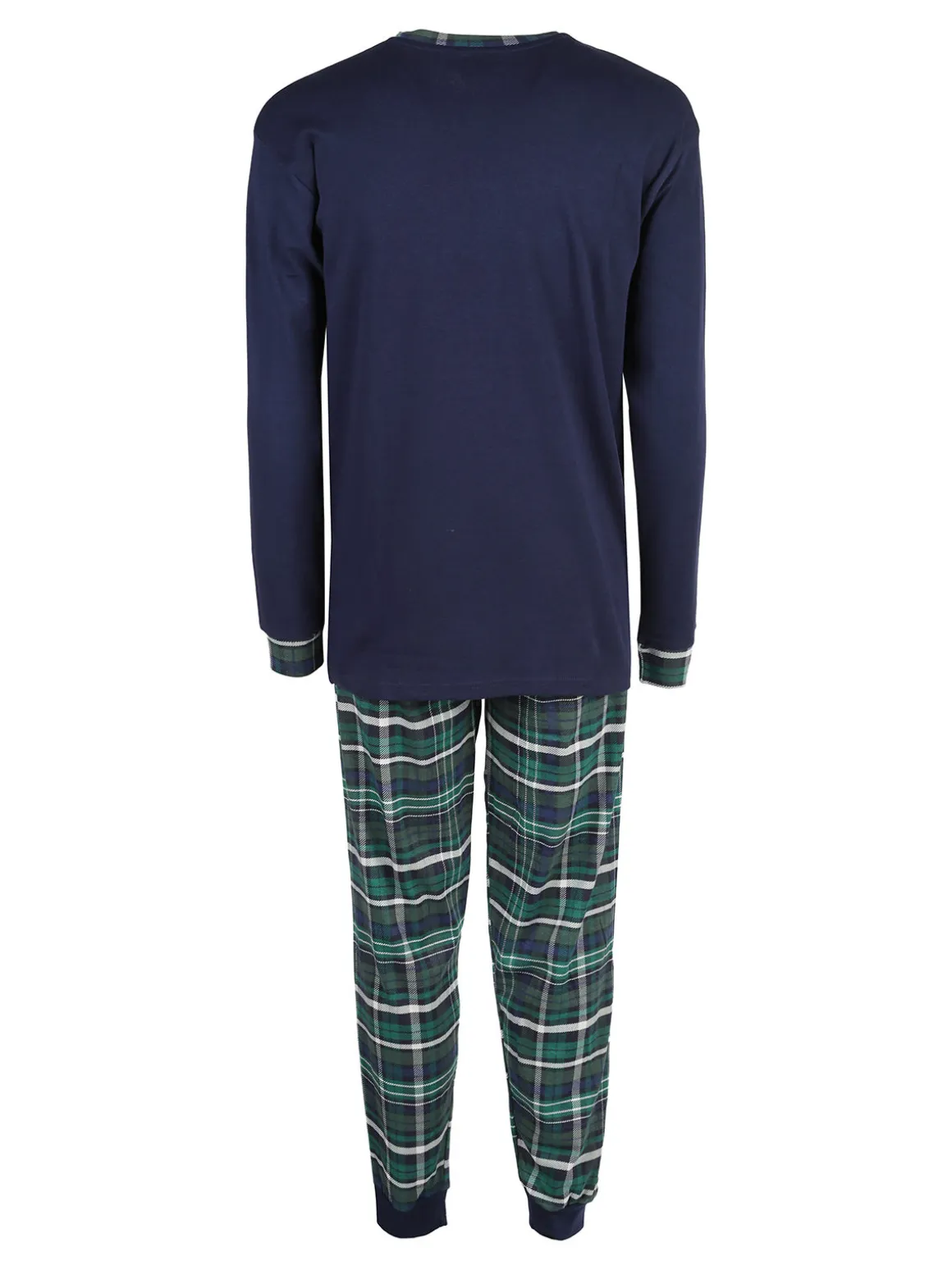 Kappa Pigiama lungo da uomo in cotone interlok con pantaloni a quadri - blu scuro
