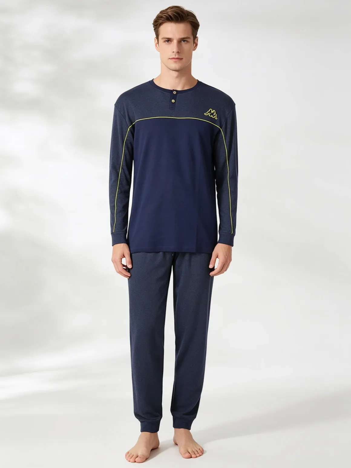 Kappa Pigiama lungo da uomo in cotone interlock - blu scuro
