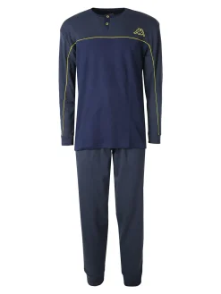 Kappa Pigiama lungo da uomo in cotone interlock - blu scuro