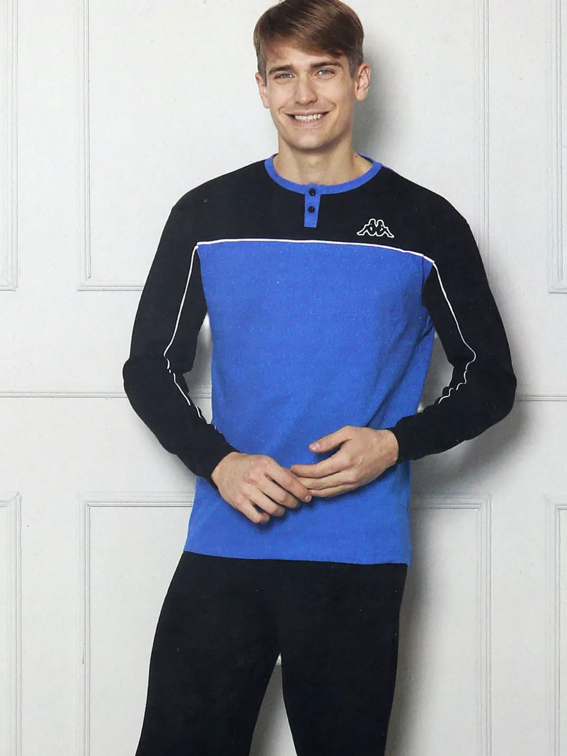Kappa Pigiama lungo da uomo in cotone interlock - blu