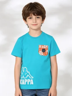 Kappa T-shirt da bambino in cotone con taschino e logo - turchese